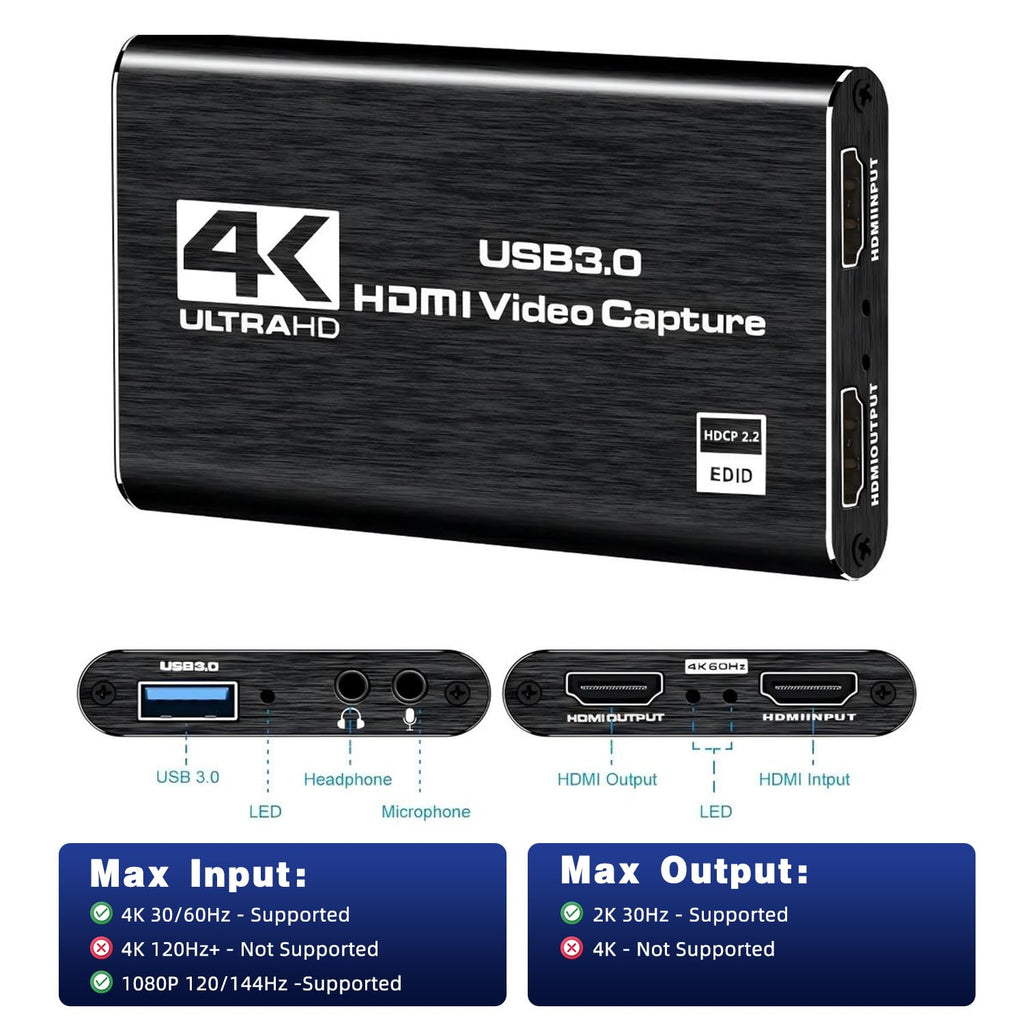 4K HDMI Video Capture Card for Streaming and Recording