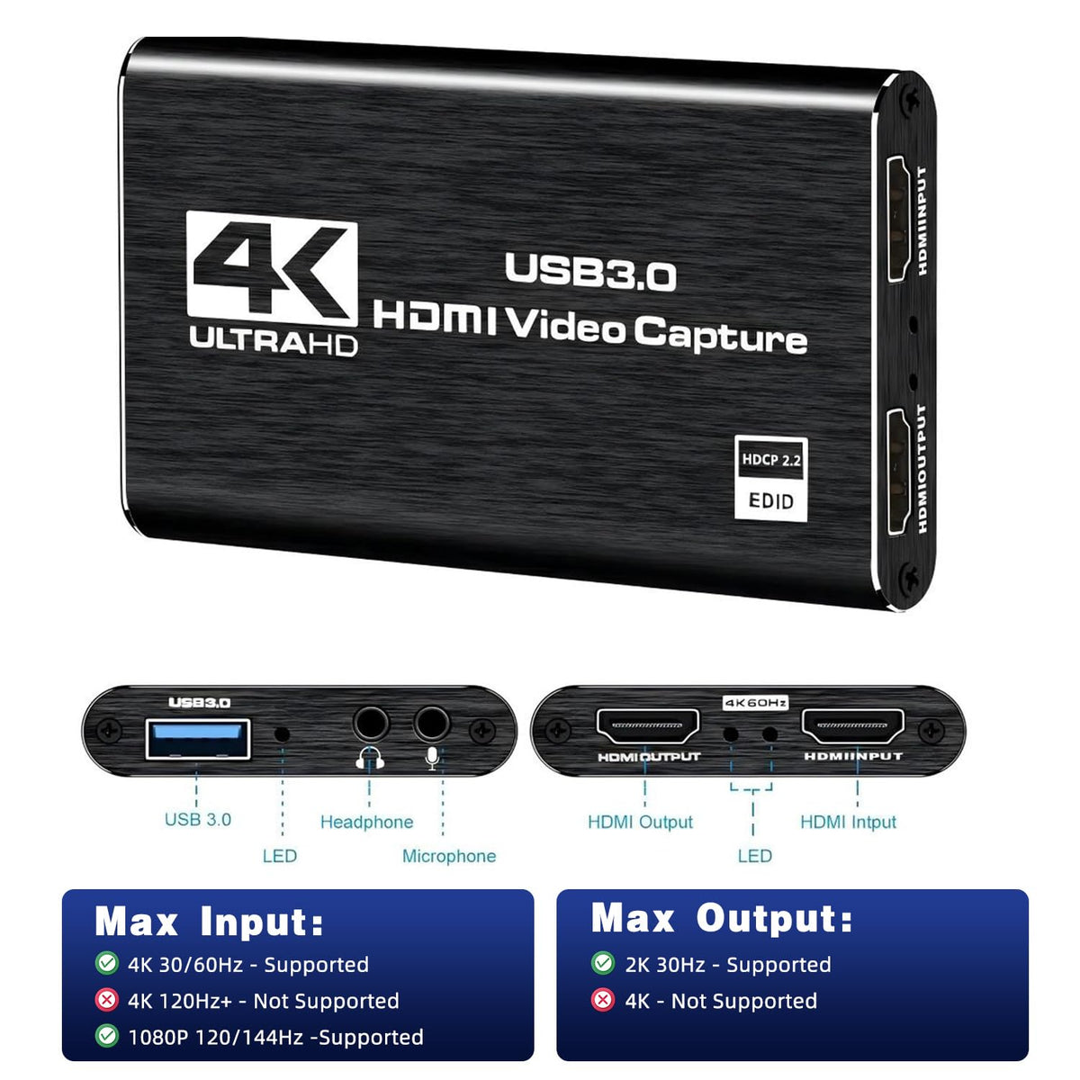 4K HDMI Video Capture Card for Streaming and Recording