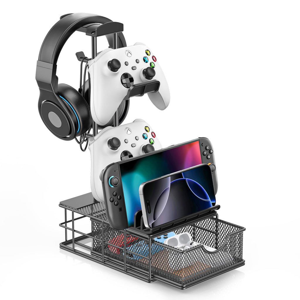 Aluminum Headphone & Controller Stand with Storage Drawer