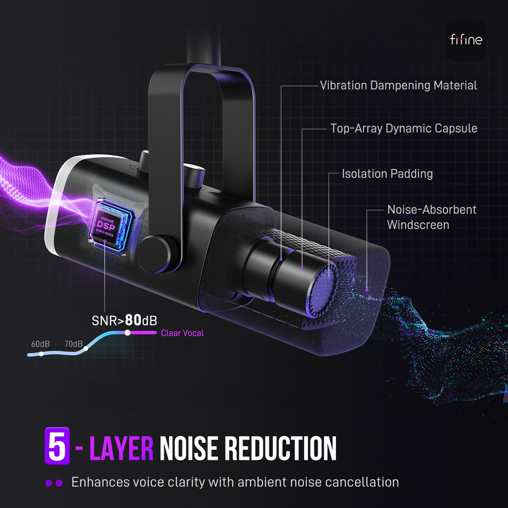 FIFINE XLR/USB Dynamic Microphone for Podcast Recording, PC Computer Gaming Streaming Mic with RGB Light, Mute Button, Headphones Jack, Desktop Stand, Vocal Mic for Singing YouTube-AmpliGame AM8
