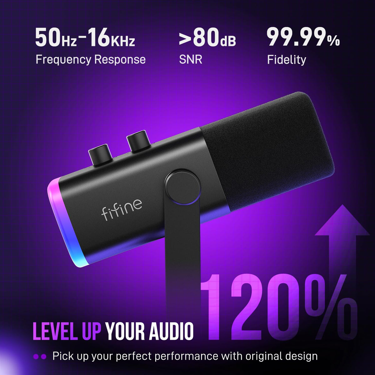 FIFINE XLR/USB Dynamic Microphone for Podcast Recording, PC Computer Gaming Streaming Mic with RGB Light, Mute Button, Headphones Jack, Desktop Stand, Vocal Mic for Singing YouTube-AmpliGame AM8
