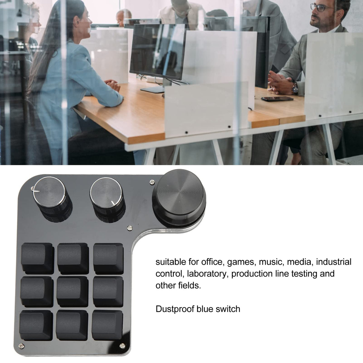 Mini Gaming Keypad 3 Knobs RGB Backlit Storage Function and Delay Function 9 Key Keypad for Music Office Media
