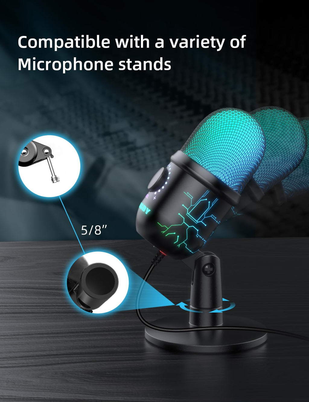 MRSDY USB Gaming Microphone for PC with Noise Reduction, Mute, Gain, RGB