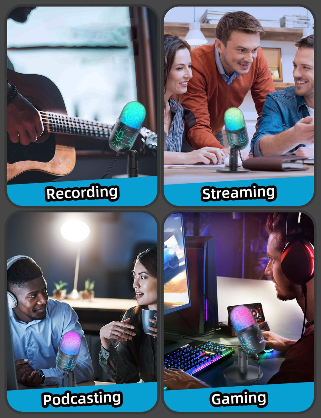 MRSDY USB Gaming Microphone for PC with Noise Reduction, Mute, Gain, RGB