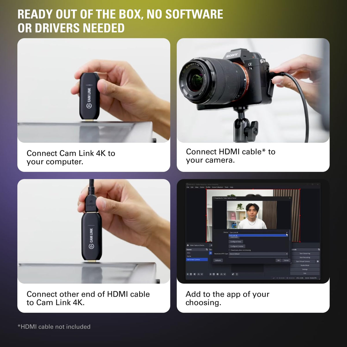 4K Camera Capture Card for DSLR & Camcorder Streaming