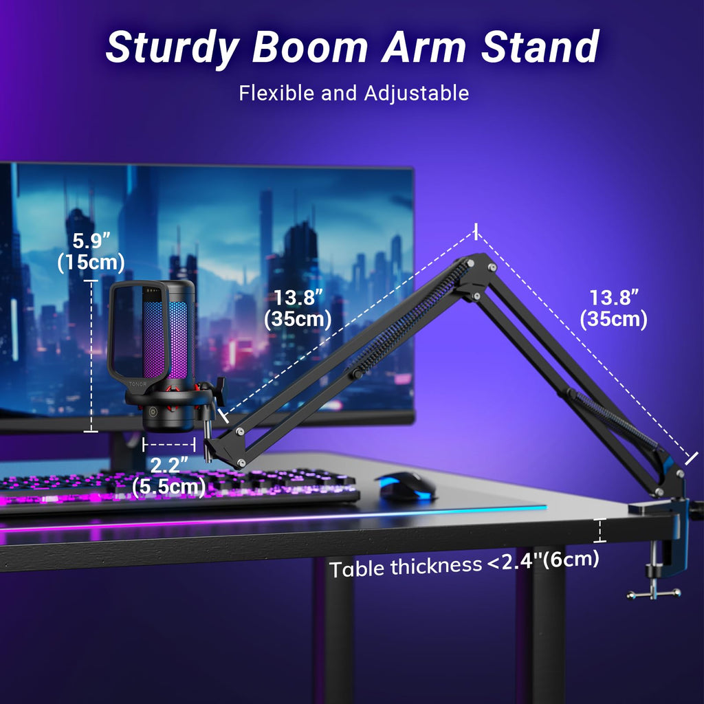 TONOR Gaming Microphone Arm Set, RGB Condenser Mic with Boom Arm, Quick Mute, Adjustable RGB Brightness, Pop Filter, Shock Mount, Gain Control for Streaming