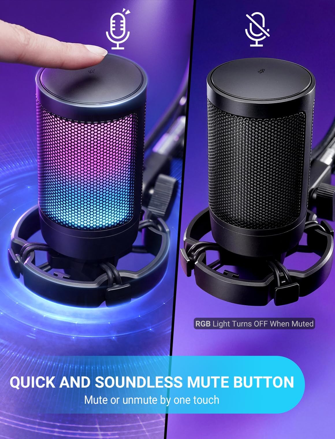 FIFINE Gaming USB Microphone for PC PS5, Condenser Mic with Quick Mute, RGB Indicator, Tripod Stand, Pop Filter, Shock Mount, Gain Control for Streaming Discord Twitch Podcasts Videos- AmpliGame