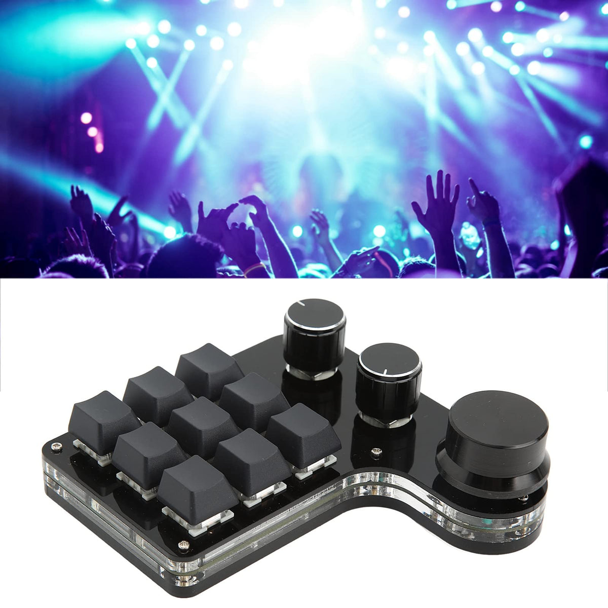 Mini Gaming Keypad 3 Knobs RGB Backlit Storage Function and Delay Function 9 Key Keypad for Music Office Media