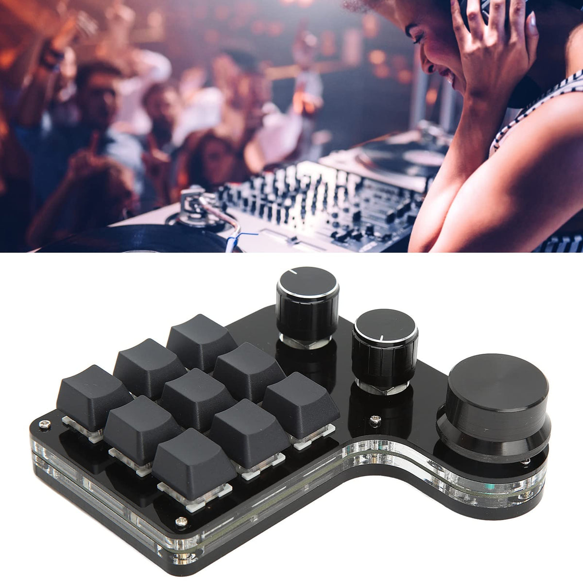 Mini Gaming Keypad 3 Knobs RGB Backlit Storage Function and Delay Function 9 Key Keypad for Music Office Media