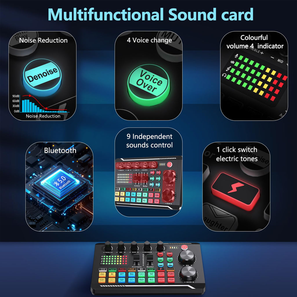 Podcast Equipment, SINWE Live Sound Card and Audio Interface with DJ Mixer Effects and Voice Changer, Prefect for Streaming/Podcasting/Gaming