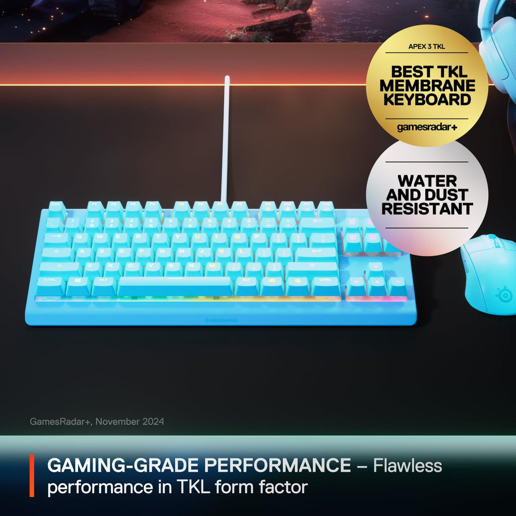 SteelSeries RGB Gaming Keyboard — Tenkeyless Compact Form Factor — 8-Zone RGB Illumination — Water and Dust Resistant — Whisper-Quiet Gaming Switch