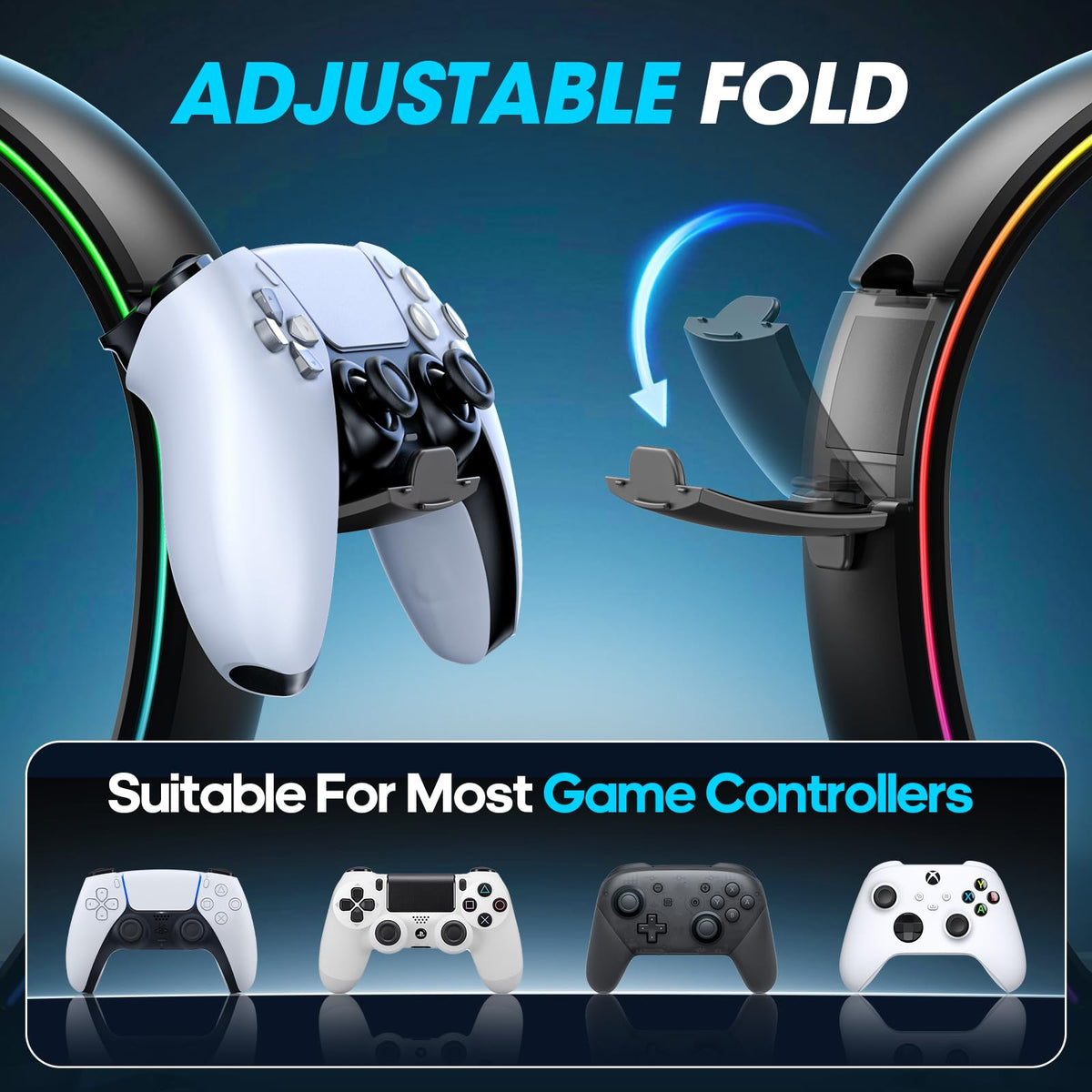 RGB Headphone & Controller Stand with Cable Organizer