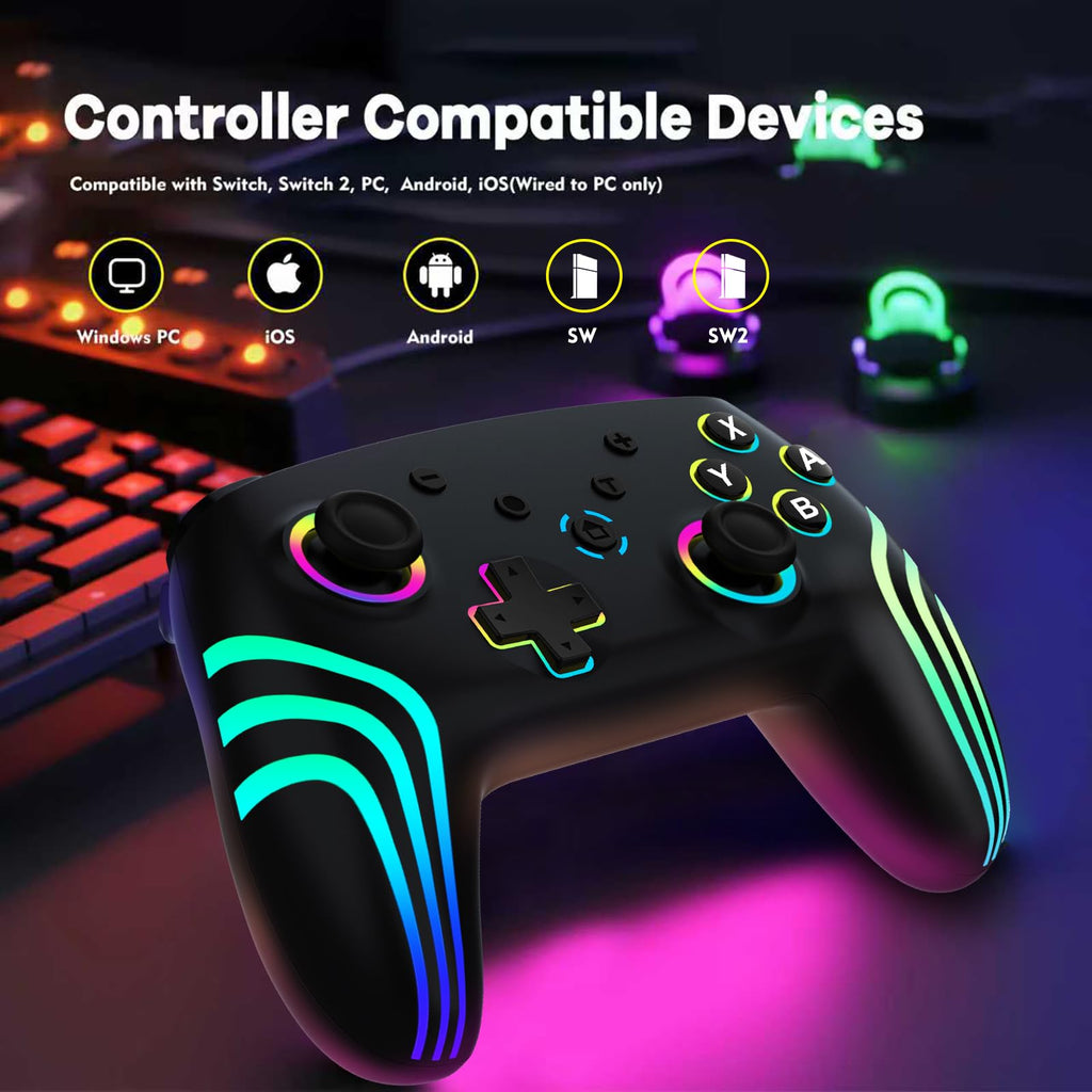 MYSTILUCK Wireless Pro Controller for Switch/Switch 2/Lite/OLED/PC - White & Black