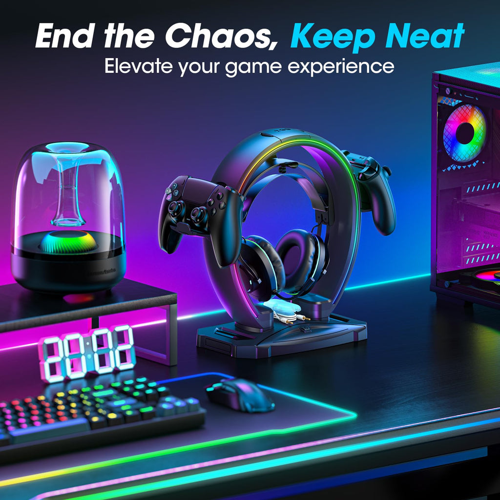 RGB Headphone & Controller Stand with Cable Organizer
