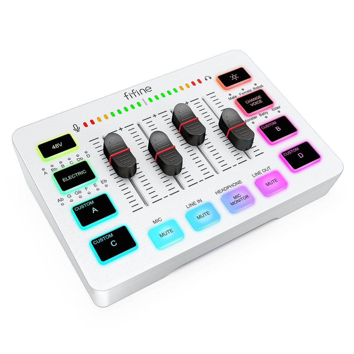 FIFINE RGB Gaming Audio Mixer with XLR & 48V Phantom Power