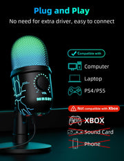 RGB USB Gaming Microphone with Noise Reduction, Mute & Gain