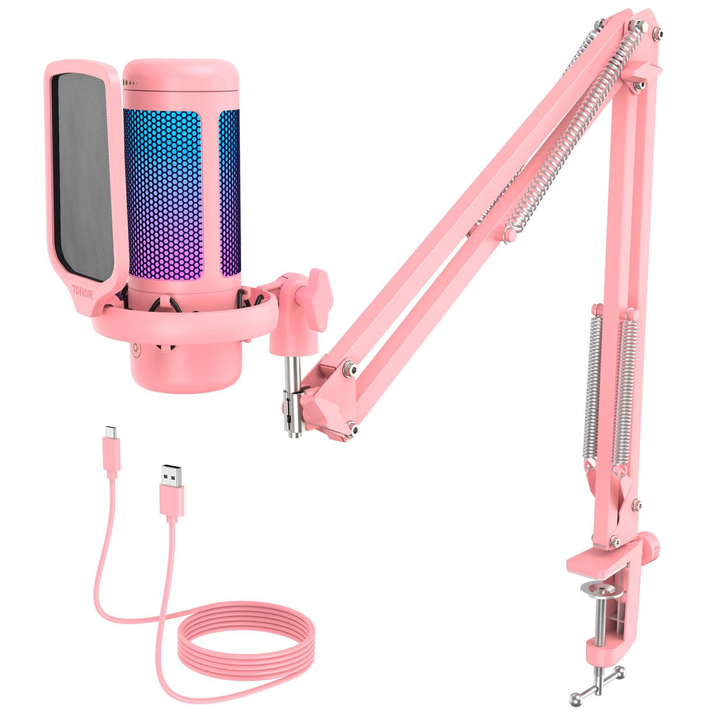 TONOR Gaming Microphone Arm Set, RGB Condenser Mic with Boom Arm, Quick Mute, Adjustable RGB Brightness, Pop Filter, Shock Mount, Gain Control for Streaming