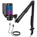 TONOR Gaming Microphone Arm Set, RGB Condenser Mic with Boom Arm, Quick Mute, Adjustable RGB Brightness, Pop Filter, Shock Mount, Gain Control for Streaming