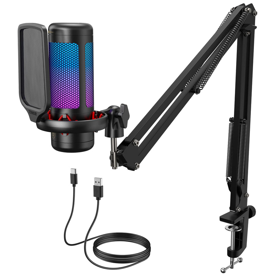 TONOR RGB Gaming Microphone Set with Boom Arm & Quick Mute
