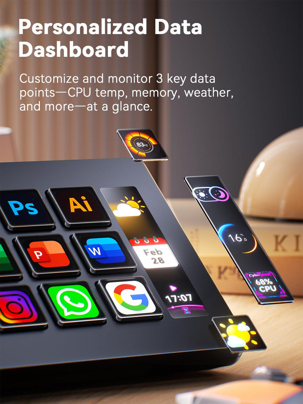 15-Key LCD Stream Controller Studio Control Deck - Black