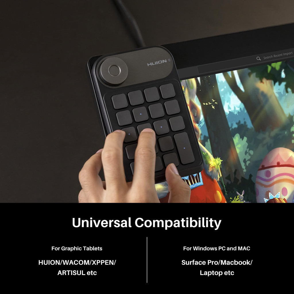 HUION Shortcut Keypad with Dial for Drawing Tablet, Work with Windows, MAC