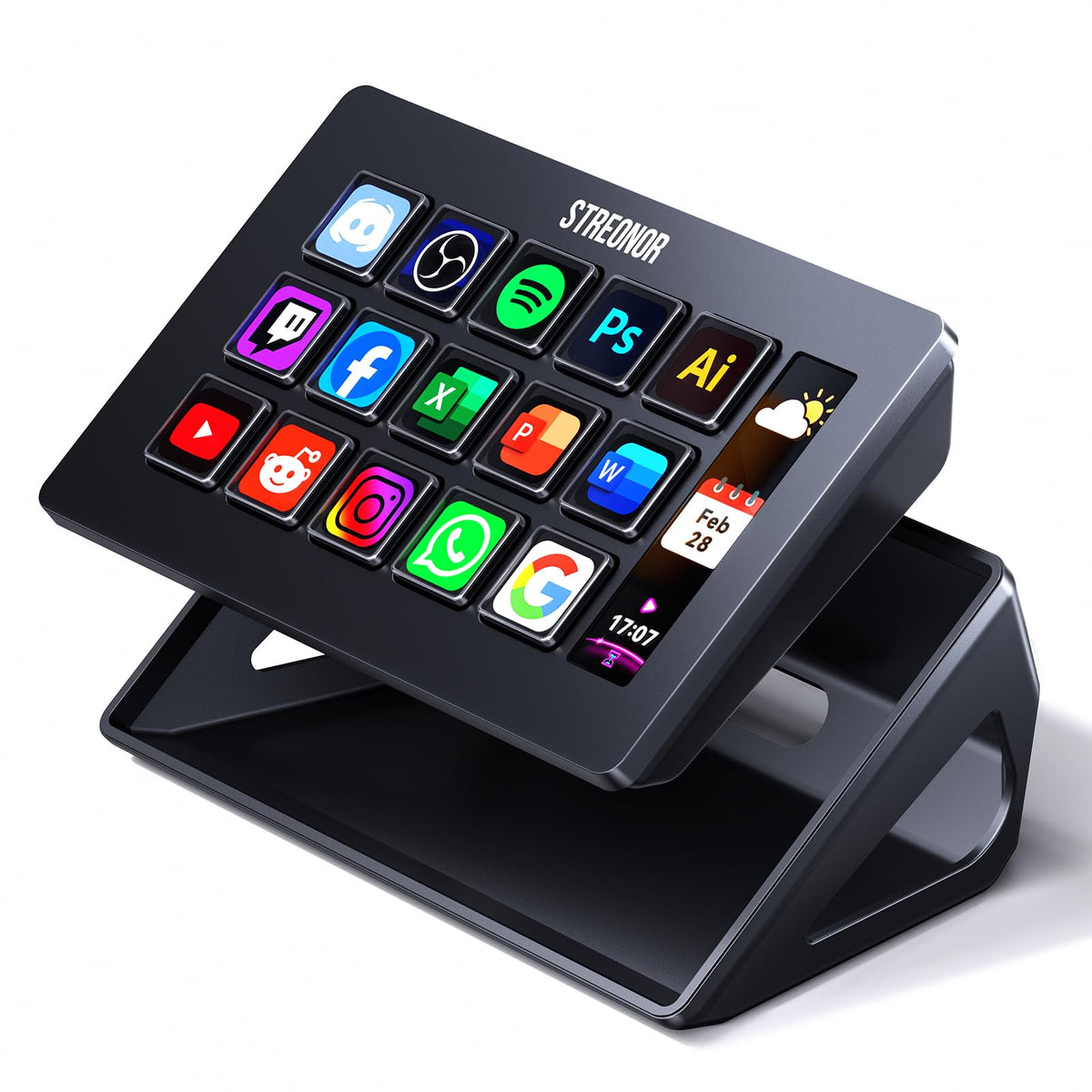15-Key LCD Stream Controller Studio Control Deck - Black