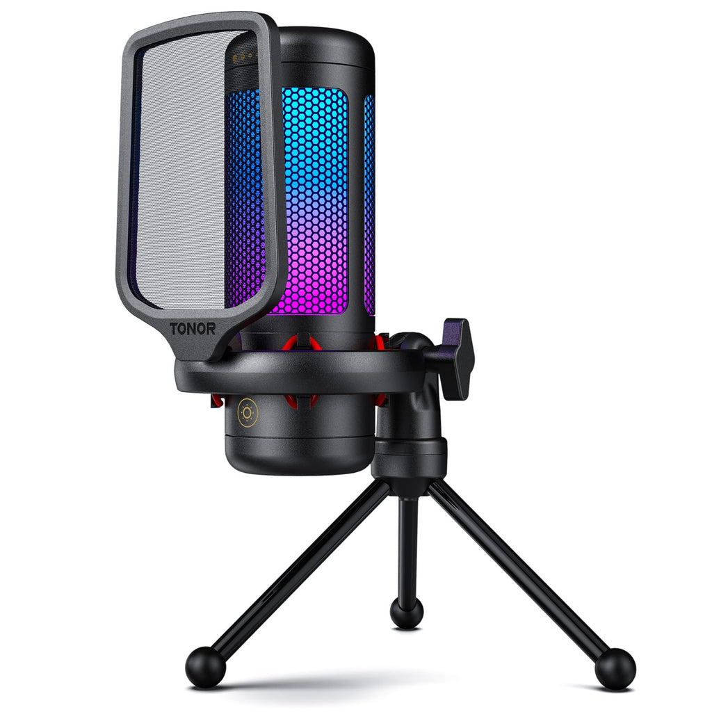 TONOR Gaming Microphone Arm Set, RGB Condenser Mic with Boom Arm, Quick Mute, Adjustable RGB Brightness, Pop Filter, Shock Mount, Gain Control for Streaming