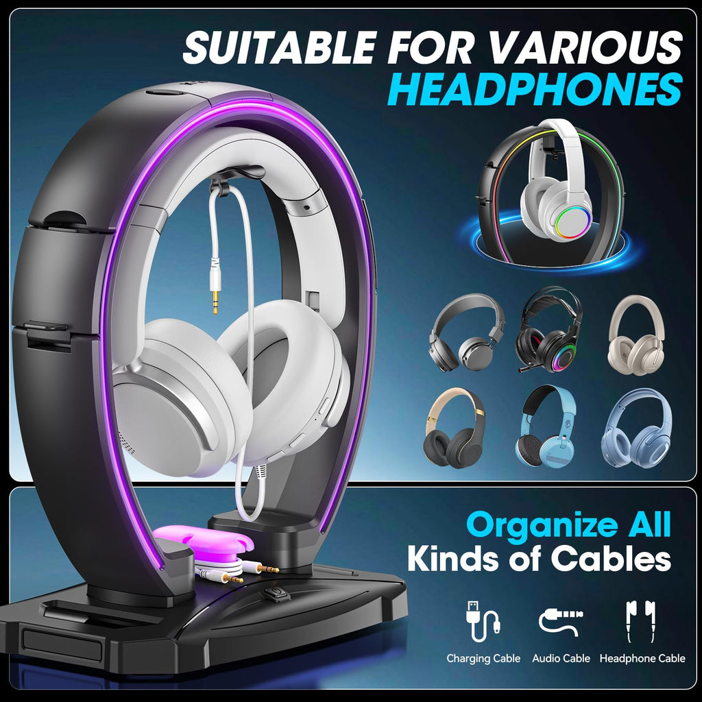 RGB Headphone & Controller Stand with Cable Organizer