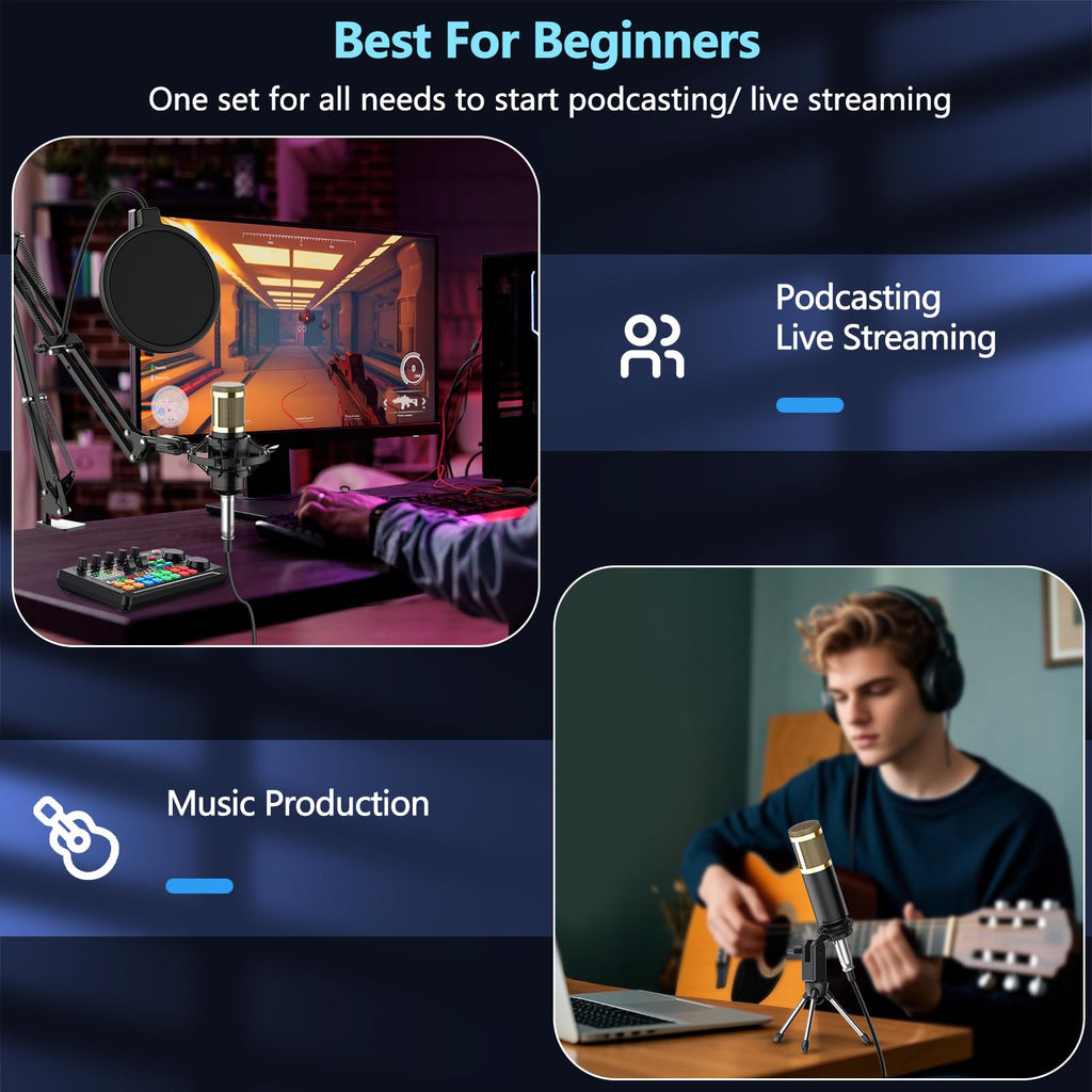 Podcast Equipment, SINWE Live Sound Card and Audio Interface with DJ Mixer Effects and Voice Changer, Prefect for Streaming/Podcasting/Gaming