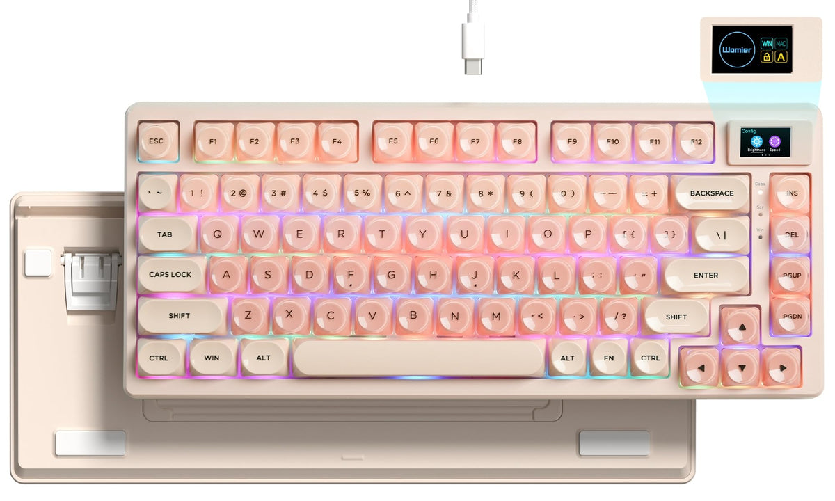 Womier SK80 75% Keyboard with Color Multimedia Display Mechanical Gaming Keyboard, Wired Hot Swappable Gasket Mount RGB Custom Key Board, Pre-lubed Stabilizer for Mac/Win