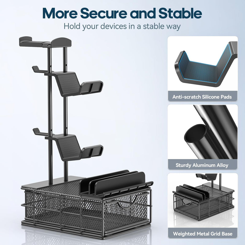 Aluminum Headphone & Controller Stand with Storage Drawer