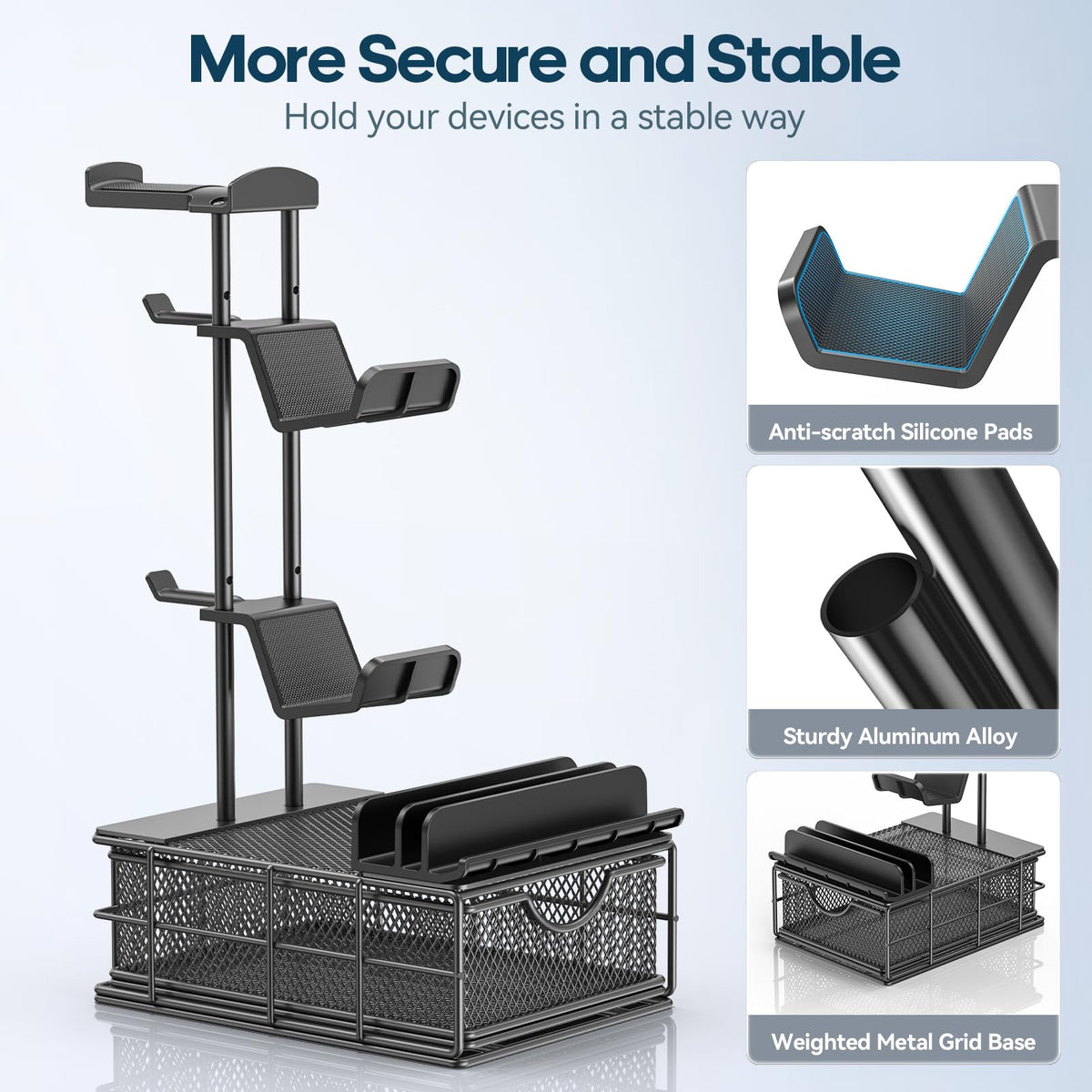 Aluminum Headphone & Controller Stand with Storage Drawer