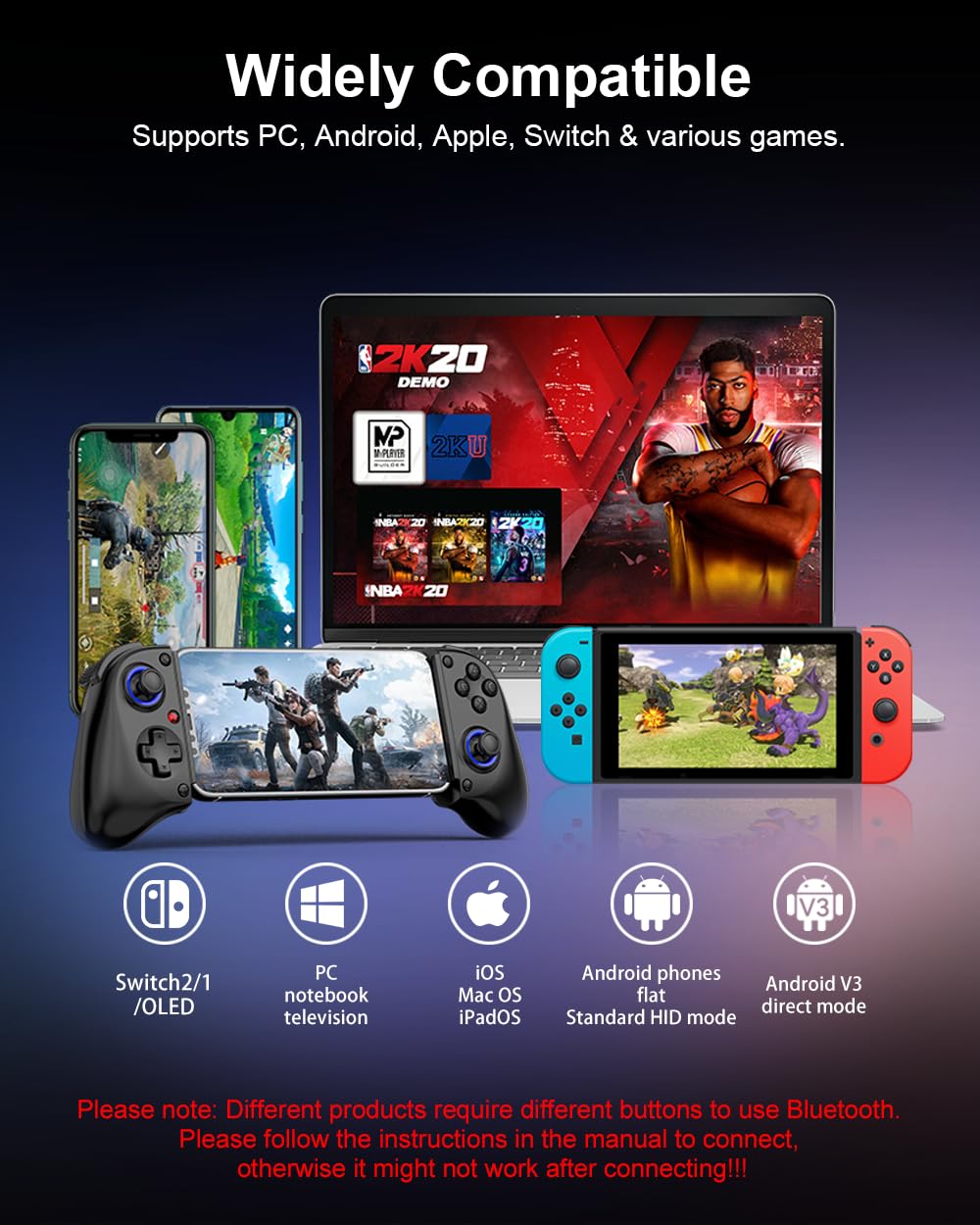 Bluetooth Mobile Game Controller for Nintendo Switch 2 & iOS & Android & Tablets, Wireless Gamepad Grip with Hall Effect Trigger Joystick, Ergonomic Phone Controller for iPhone, iPad Pro, Samsung
