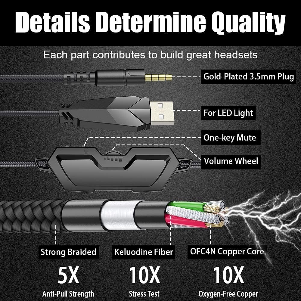 BENGOO G9000 Stereo Gaming Headset for PS4 PC Xbox One PS5 Controller, Noise Cancelling Over Ear Headphones with Mic, LED Light, 7.1 Surround Sound, Soft Memory Earmuffs