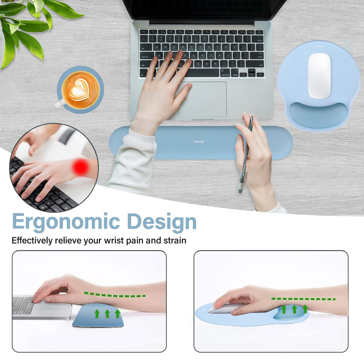 MOSISO Wrist Rest Support for Mouse Pad&Keyboard Set