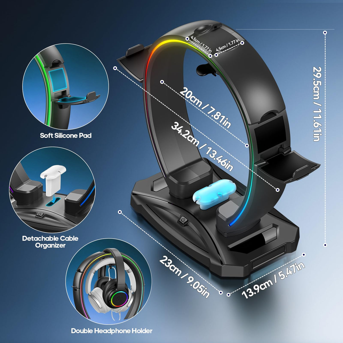 RGB Headphone & Controller Stand with Cable Organizer