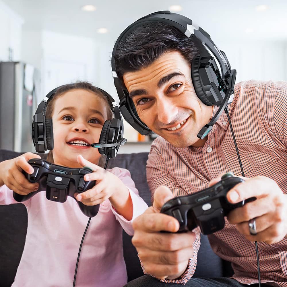 BENGOO G9000 Stereo Gaming Headset for PS4 PC Xbox One PS5 Controller, Noise Cancelling Over Ear Headphones with Mic, LED Light, 7.1 Surround Sound, Soft Memory Earmuffs