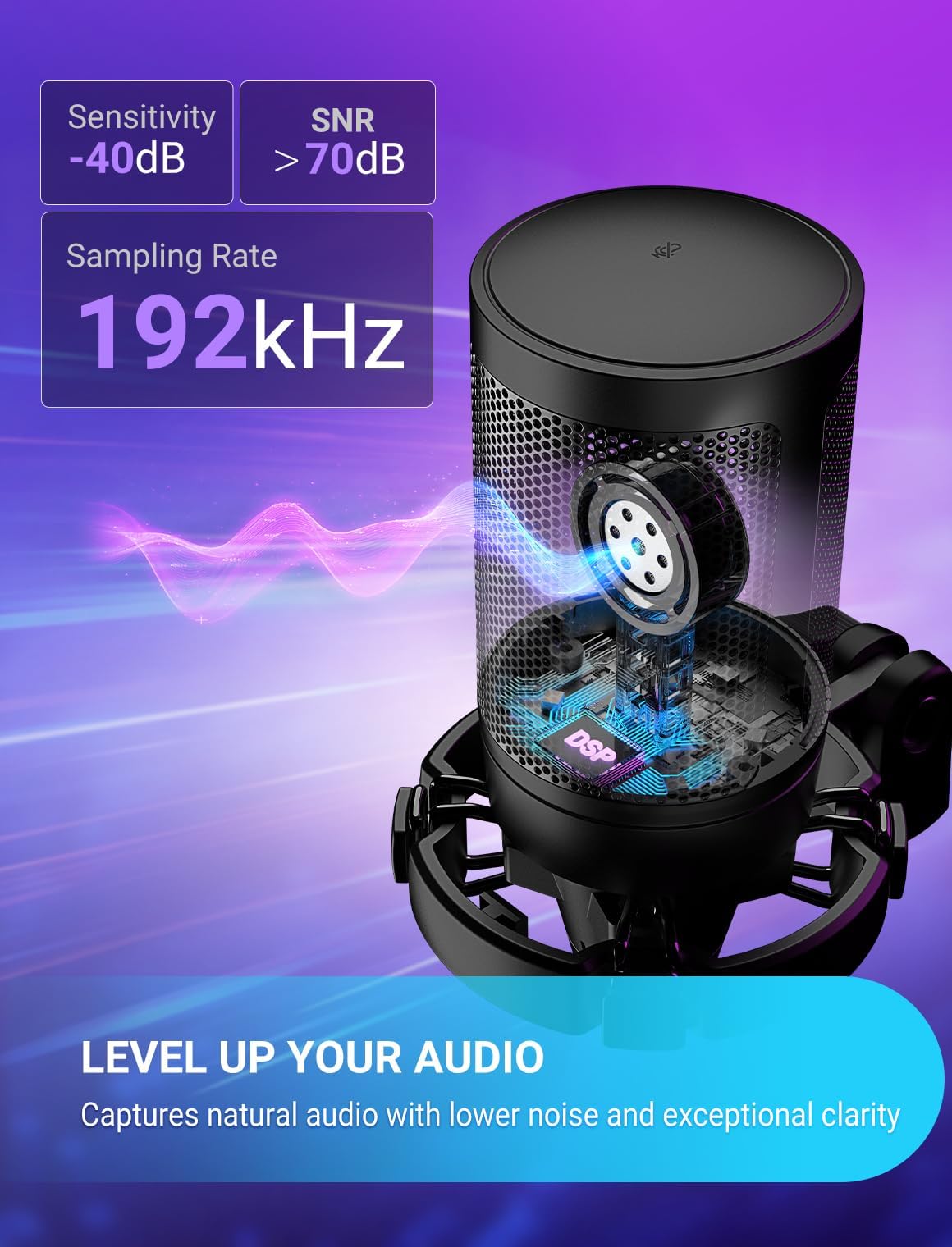 FIFINE Gaming USB Microphone for PC PS5, Condenser Mic with Quick Mute, RGB Indicator, Tripod Stand, Pop Filter, Shock Mount, Gain Control for Streaming Discord Twitch Podcasts Videos- AmpliGame