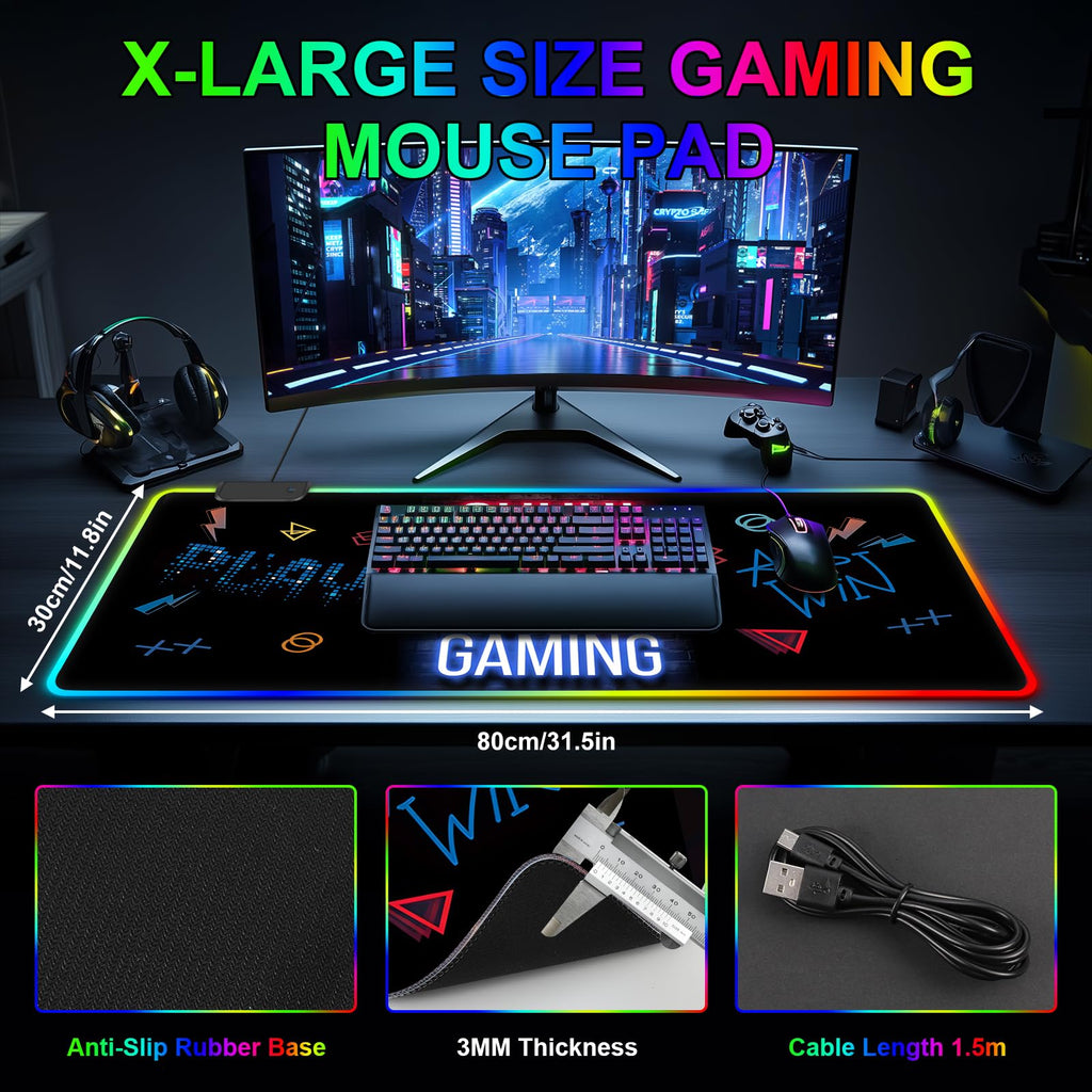 Large RGB Gaming Mouse Pad with 13 LED Light Modes