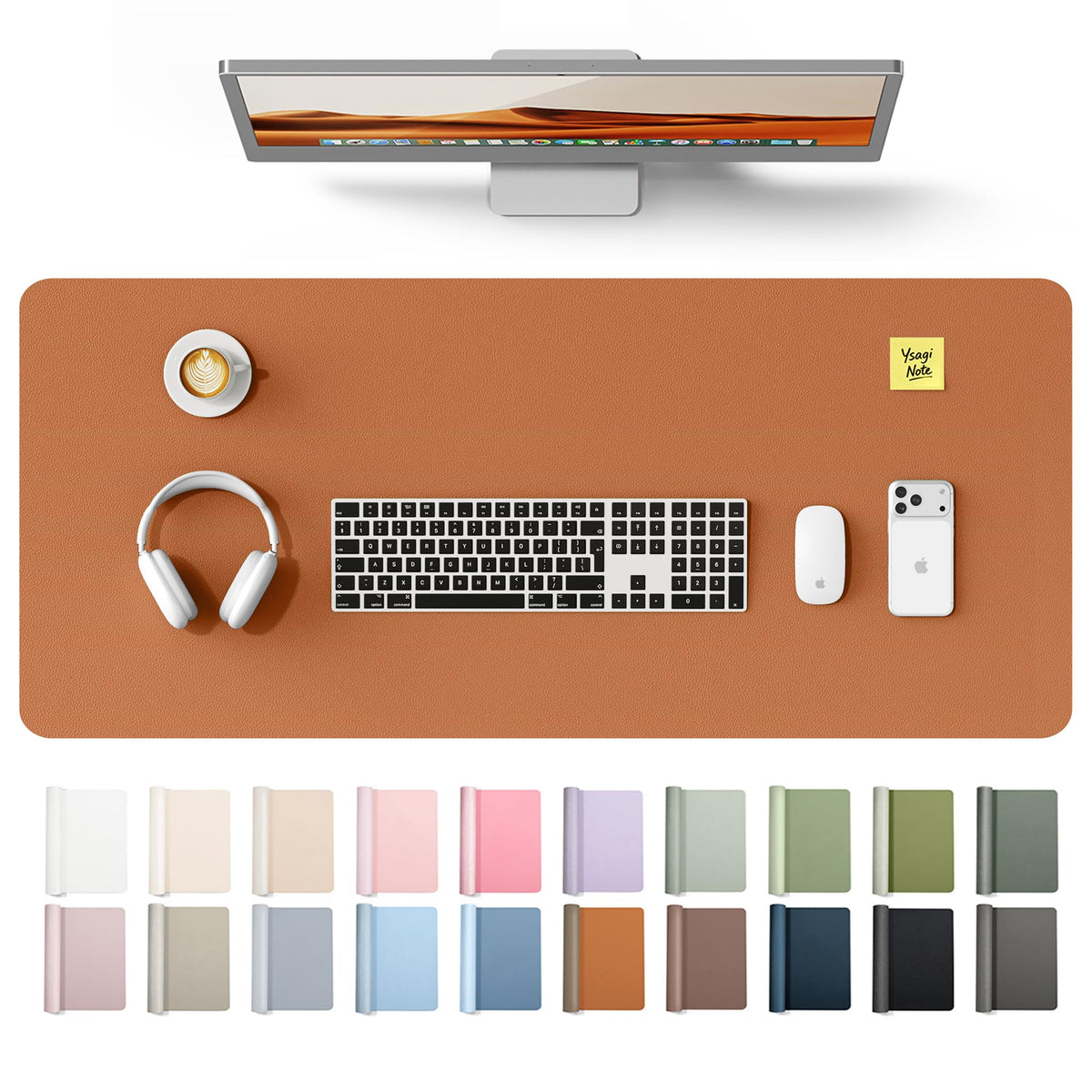 YSAGi Leather Desk Mat, Large Mouse Mat, Non-Slip Desk Pad Desk Protector Mat, Waterproof PU Leather Laptop Mat Table Mat Desk Writing Pad for Office and Home