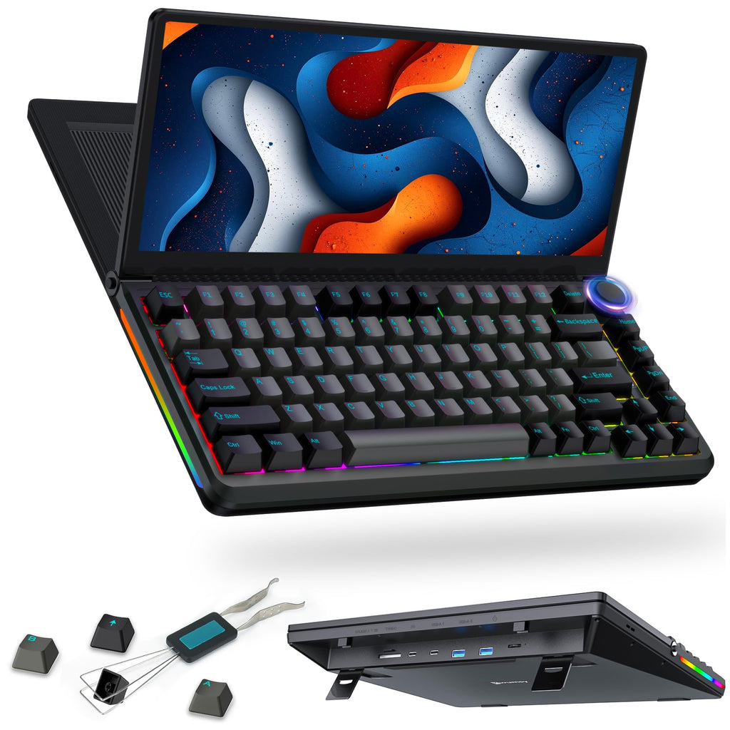 Kwumsy K3 Touchscreen Gaming Mechanical Keyboard - 82 Key Portable USB Wired RGB LED Backlit N-Key Compact Keyboard With 13" Foldable 0-90 Degree Portable Screen, Plug and Play for Wins Mac
