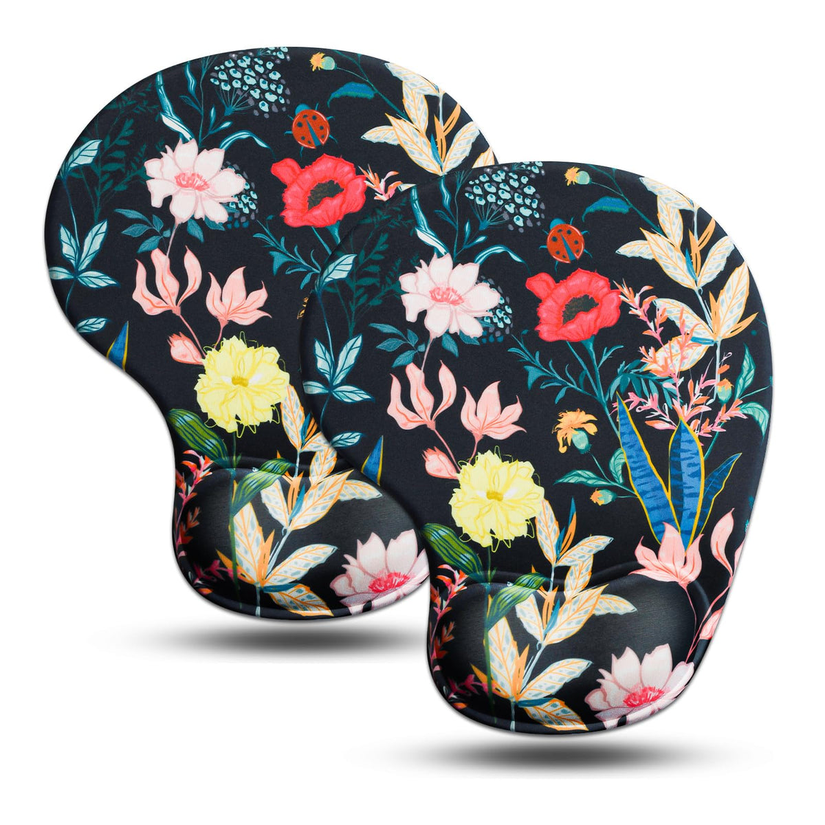 JIKIOU Mouse Pad, 2 Pack Ergonomic Mouse Pads with Comfortable Gel Wrist Rest Support and Lycra Cloth, Non-Slip PU Base for Easy Typing Pain Relief Durable and Easy to Clean Small