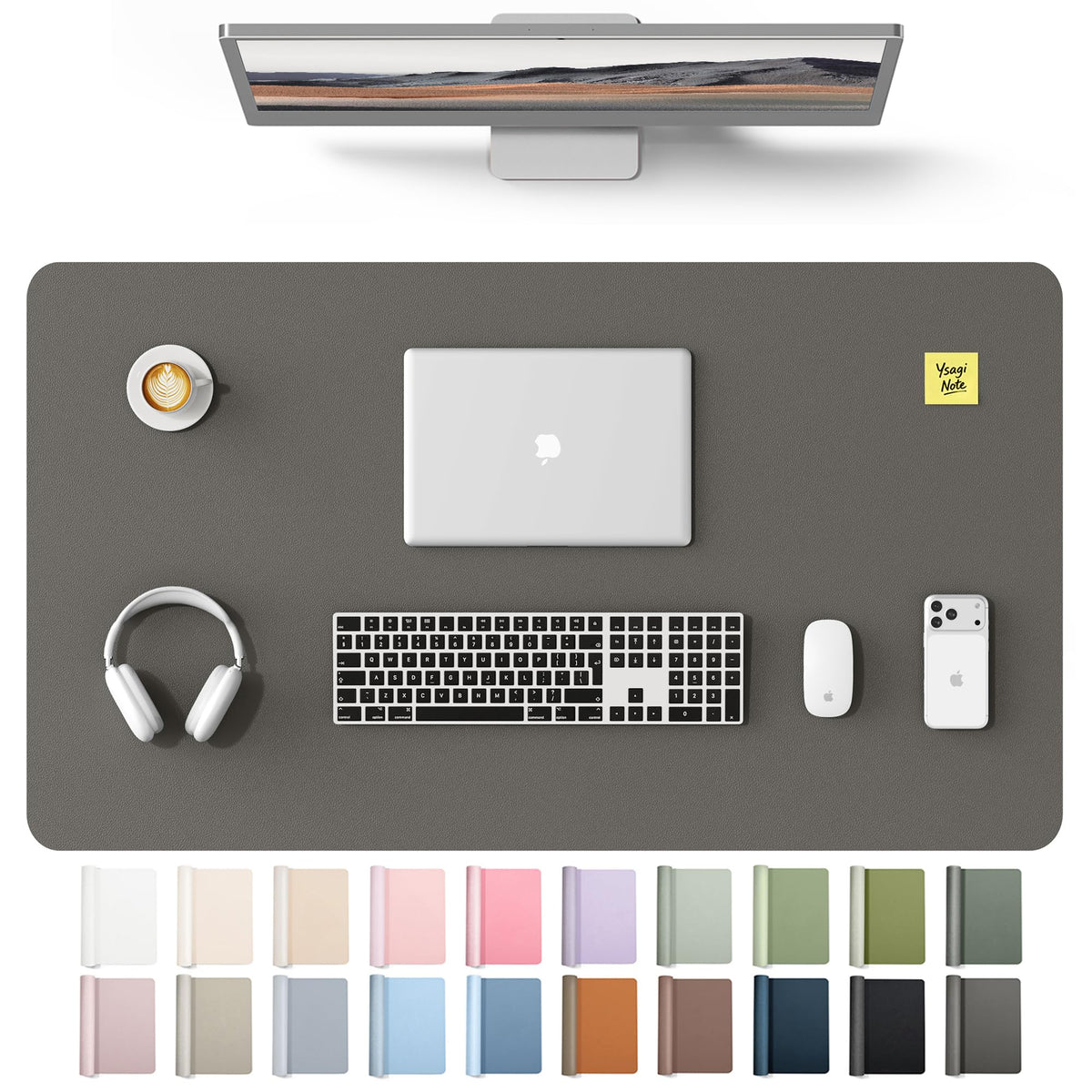 YSAGi Leather Desk Mat, Large Mouse Mat, Non-Slip Desk Pad Desk Protector Mat, Waterproof PU Leather Laptop Mat Table Mat Desk Writing Pad for Office and Home