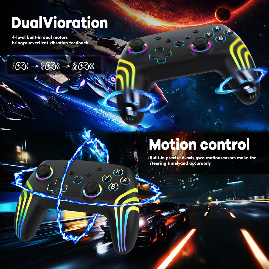 MYSTILUCK Wireless Pro Controller for Switch/Switch 2/Lite/OLED/PC - White & Black