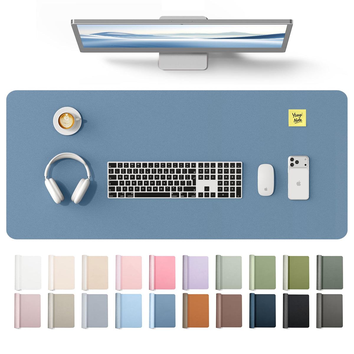 YSAGi Leather Desk Mat, Large Mouse Mat, Non-Slip Desk Pad Desk Protector Mat, Waterproof PU Leather Laptop Mat Table Mat Desk Writing Pad for Office and Home