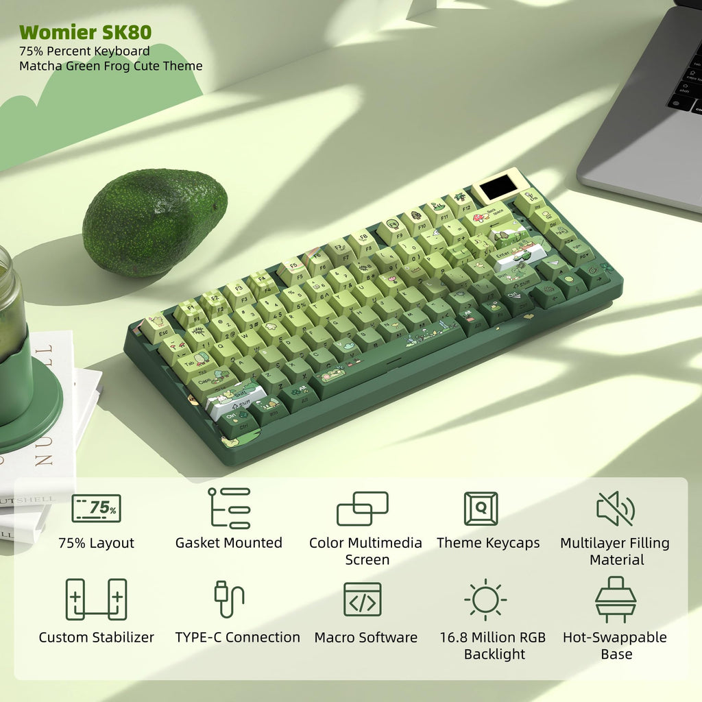 Womier SK80 75% Keyboard with Color Multimedia Display Mechanical Gaming Keyboard, Wired Hot Swappable Gasket Mount RGB Custom Key Board, Pre-lubed Stabilizer for Mac/Win