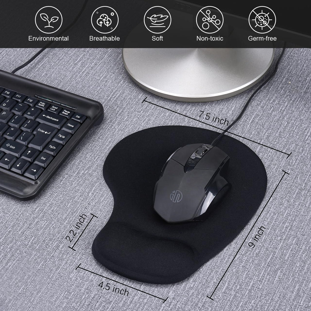 JIKIOU Mouse Pad, 2 Pack Ergonomic Mouse Pads with Comfortable Gel Wrist Rest Support and Lycra Cloth, Non-Slip PU Base for Easy Typing Pain Relief Durable and Easy to Clean Small