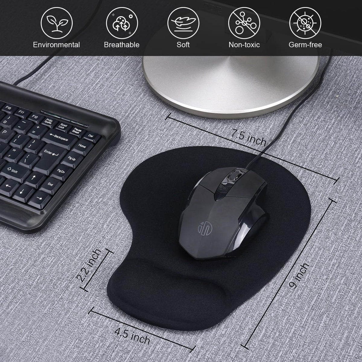 JIKIOU Mouse Pad, 2 Pack Ergonomic Mouse Pads with Comfortable Gel Wrist Rest Support and Lycra Cloth, Non-Slip PU Base for Easy Typing Pain Relief Durable and Easy to Clean Small